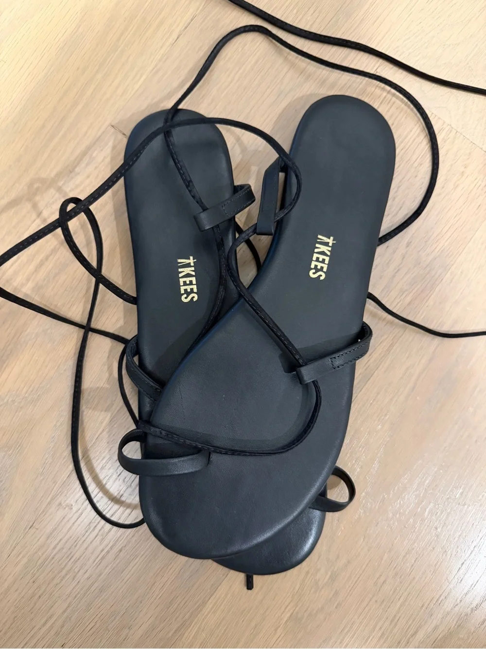 TKEES Black Square-Toe Lace-Up Sandals